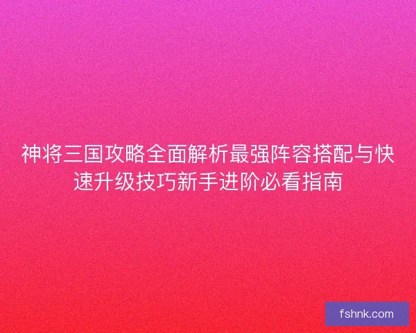 神将三国攻略全面解析最强阵容搭配与快速升级技巧新手进阶必看指南