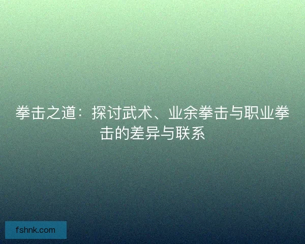 拳击之道:探讨武术、业余拳击与职业拳击的差异与联系 拳击之道:探讨武术、业余拳击与职业拳击的差异与联系
