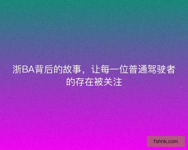 浙BA背后的故事,让每一位普通驾驶者的存在被关注 浙BA背后的故事,让每一位普通驾驶者的存在被关注